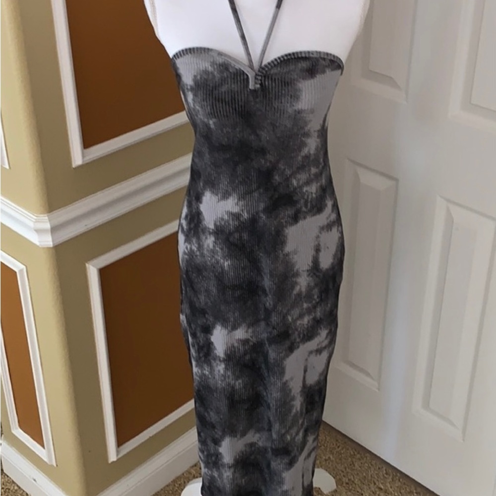 New Zara Gray Tie Dye MIDI Dress size Medium